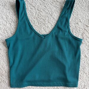 SHEIN Teal Ribbed V-Neck Cropped Tank